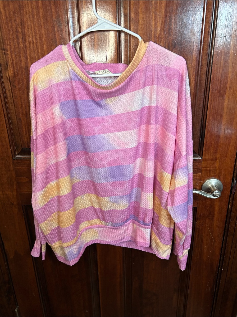 Lively Pink Striped Waffle Knit Pullover Top